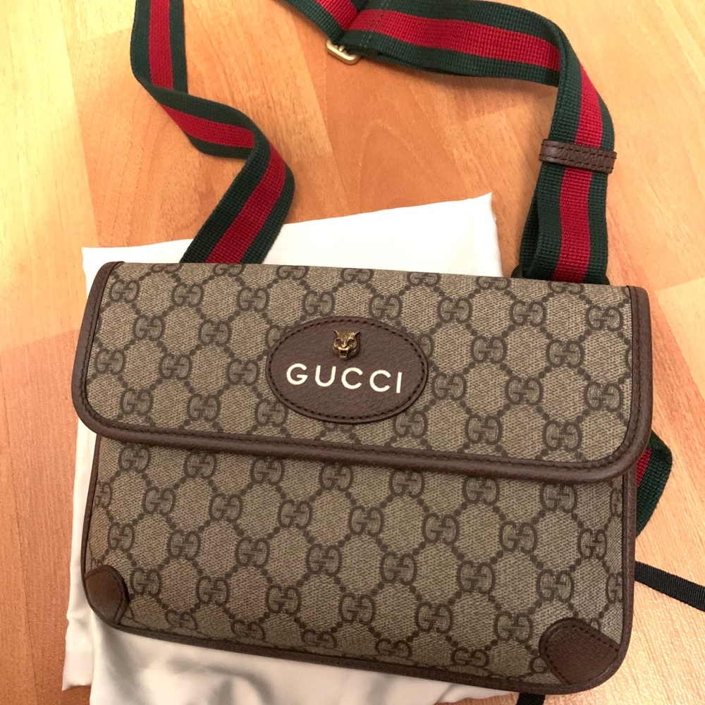 GG Supreme Monogram Neo Vintage Web Belt Bag Brown